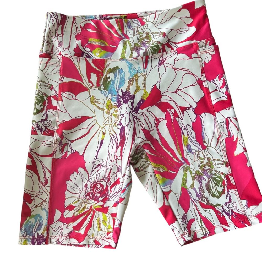 Josie Natori Neon Solstice Cropped Bike Athletic Shorts M